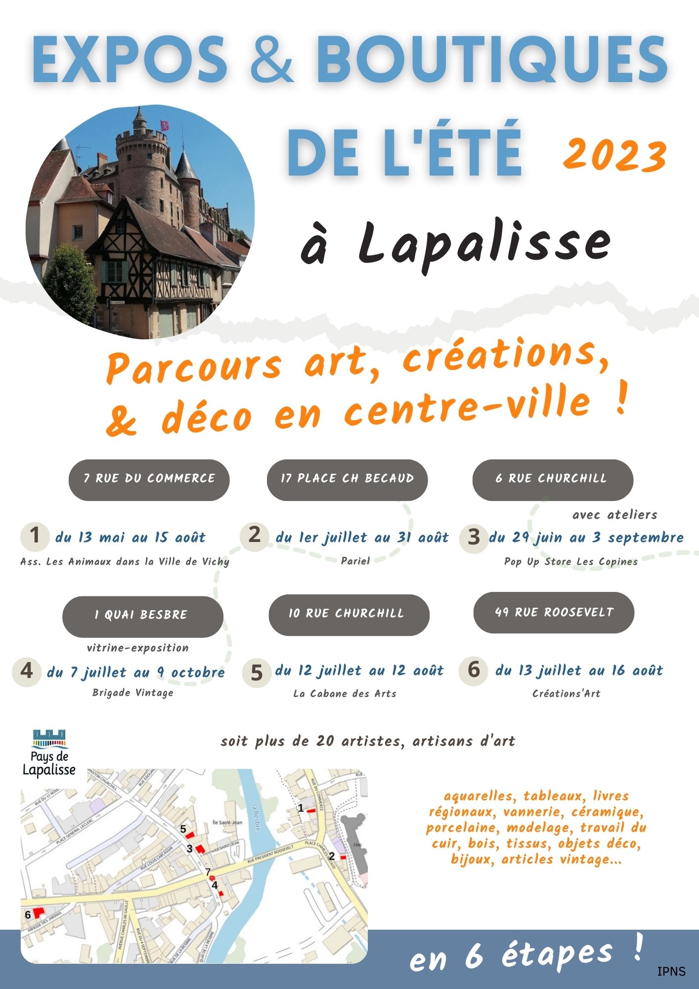 Parcours Arts, créations et décorations avec 6 boutiques éphémères cet été à Lapalisse !